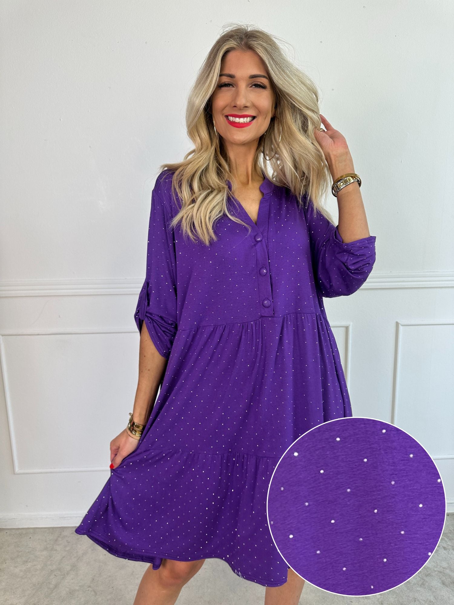 Milano Crystal Midi - Kjole med lag på lag look i viskose med similisten